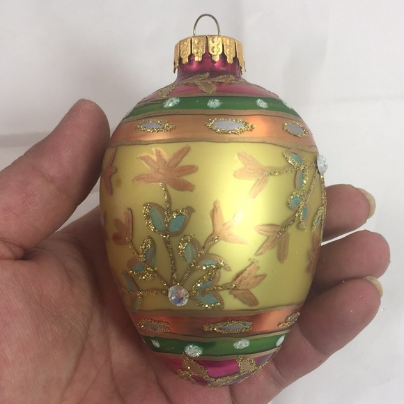 Vintage GKI/Bethlehem Glass Egg shaped embellished Christmas Ornament - Picture 5 of 8